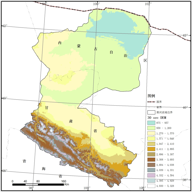 30 arc-second DEM data of the Heihe River Basin (2009)