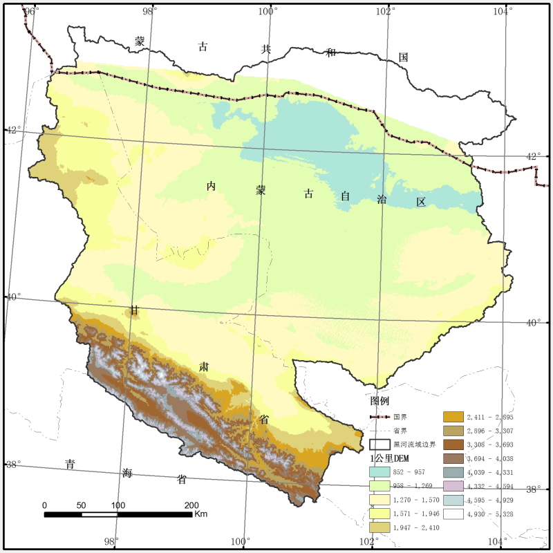 1km DEM dataset in the Heihe River Basin (2011)