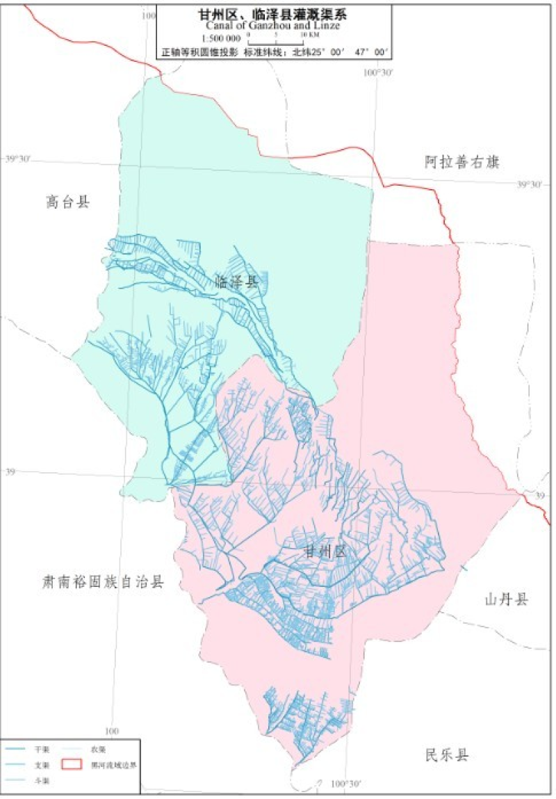 The gannal distribution of Zhangye,Linze and Gaotai