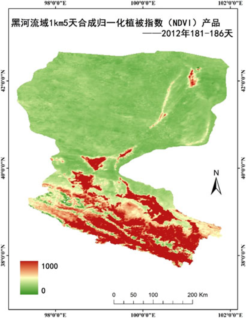 黑河生态水文遥感试验：黑河流域1km/5天合成植被指数（NDVI/EVI）数据集（2011-2014）